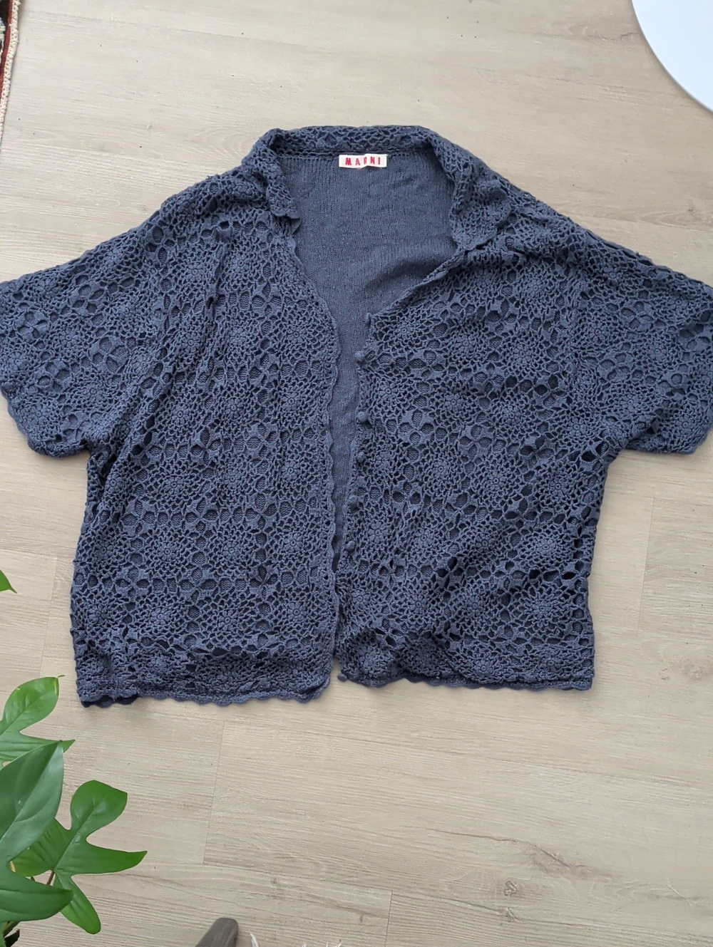 Marni Crochet Short Sleeve Cardigan - Slate Blue